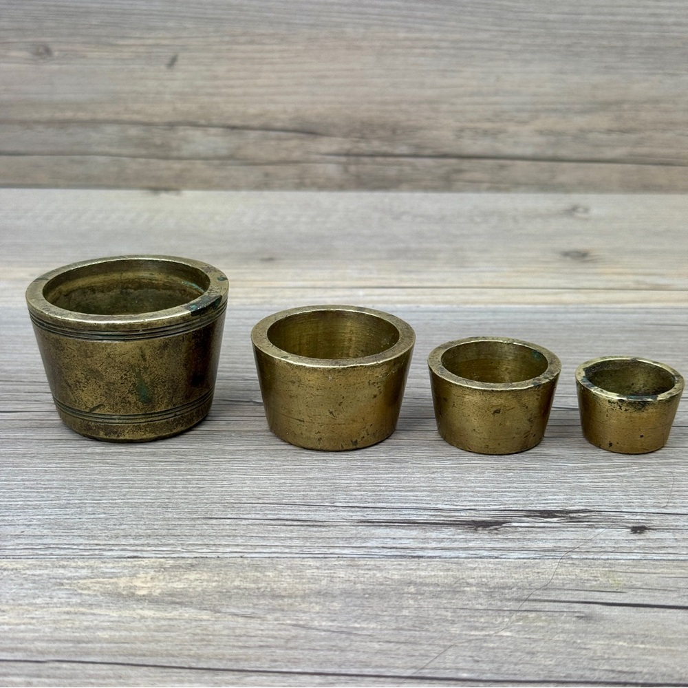 Antique Brass Troy Gold Weighing Nesting Cups Set of 4